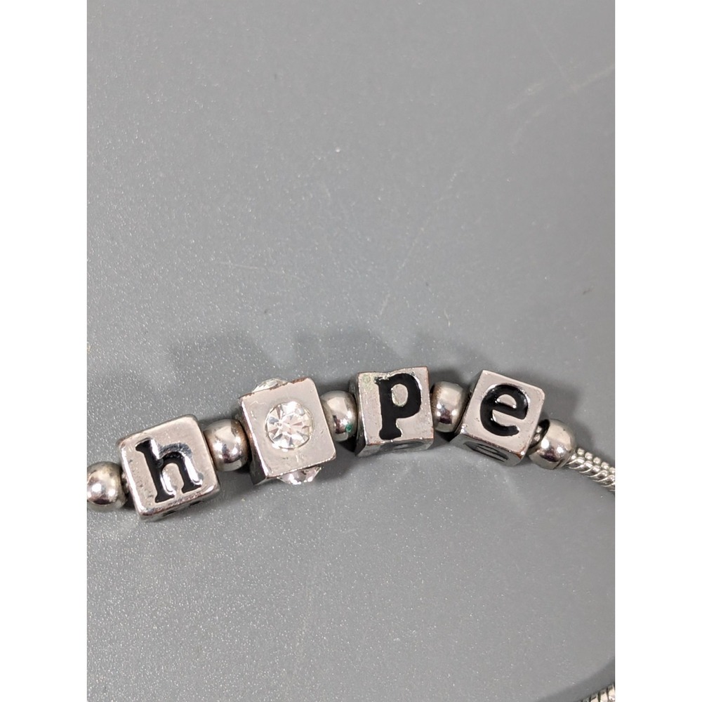 Silver Tone Hope Bracelet Rhinetsone Beaded Spell Out‎ Adjustable 7-9 in